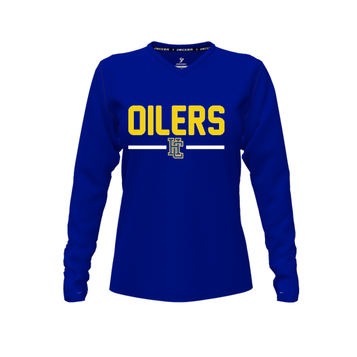 [FTLVPTRY-FYXS-LOGO2] Decker Performance T-Shirt (Female Youth XS, Royal, V Neck, Logo 2, Long Sleeve)