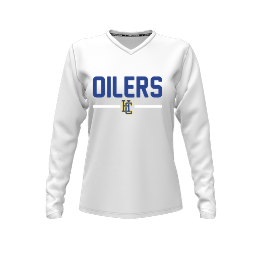 [FTLVCFWH-FYXS-LOGO1] Decker Comfort T-Shirt (Female Youth XS, White, V Neck, Logo 1, Long Sleeve)