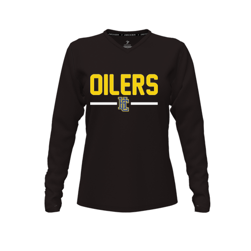 [CUS-DFW-TEES-CMF-VNK-LSL-BLK-FYXS-LOGO2] Decker Comfort T-Shirt (Female Youth XS, Black, V Neck, Logo 2, Long Sleeve)