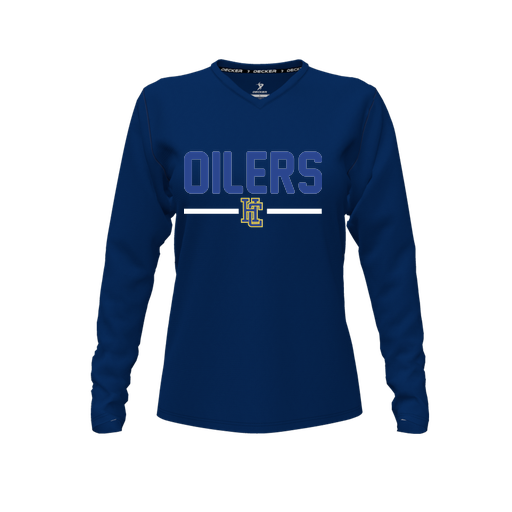 [FTLVCFNV-FYXS-LOGO1] Decker Comfort T-Shirt (Female Youth XS, Navy, V Neck, Logo 1, Long Sleeve)