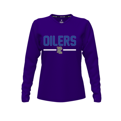 [FTLVCFPP-FYXS-LOGO1] Decker Comfort T-Shirt (Female Youth XS, Purple, V Neck, Logo 1, Long Sleeve)