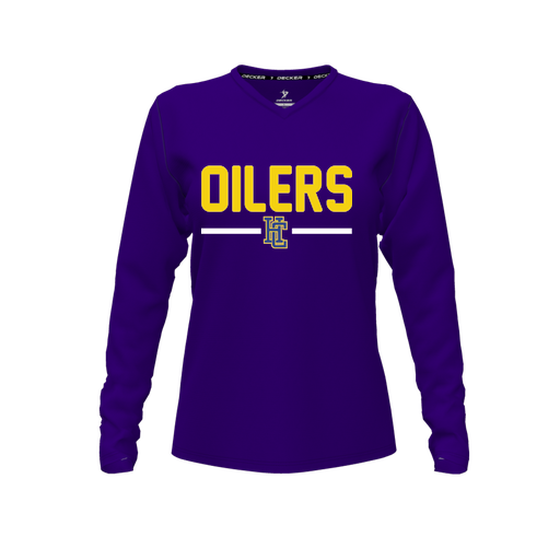 [FTLVCFPP-FYXS-LOGO2] Decker Comfort T-Shirt (Female Youth XS, Purple, V Neck, Logo 2, Long Sleeve)