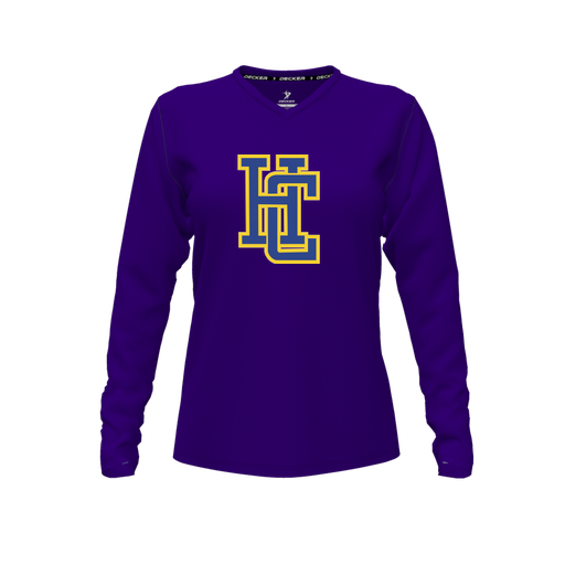 [CUS-DFW-TEES-CMF-VNK-LSL-PUR-FYXS-LOGO3] Comfort T-Shirt (Female Youth XS, Purple, V Neck, Logo 3, Long Sleeve)