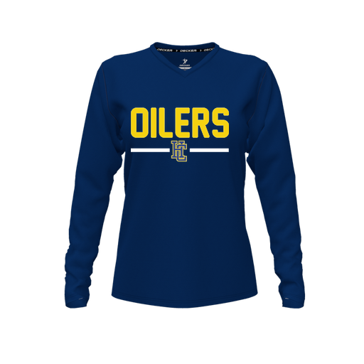 [FTLVPTNV-FYXS-LOGO2] Decker Performance T-Shirt (Female Youth XS, Navy, V Neck, Logo 2, Long Sleeve)