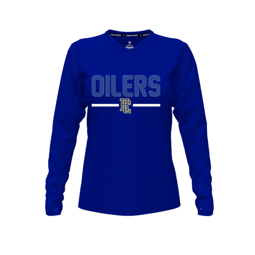 [CUS-DFW-TEES-PER-VNK-LSL-RYL-FYXS-LOGO1] Performance T-Shirt (Female Youth XS, Royal, V Neck, Logo 1, Long Sleeve)