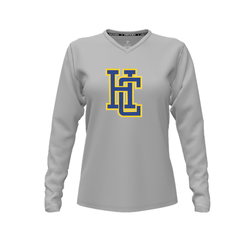 [FTLVPTGY-FYXS-LOGO3] Decker Performance T-Shirt (Female Youth XS, Gray, V Neck, Logo 3, Long Sleeve)